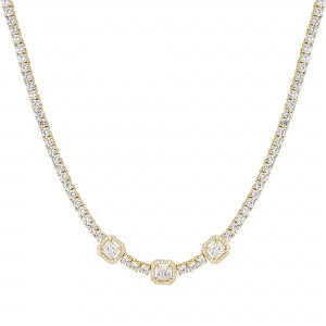 Sterling silver tennis necklace with square halo around center