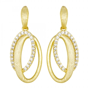 Sterling silver plated with matte gold double oval earring with cz