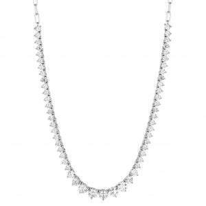 Sterling silver 3 prong graduated halfway tennis necklace