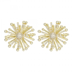 Sterling silver star burst earrings with cz diamond pave center