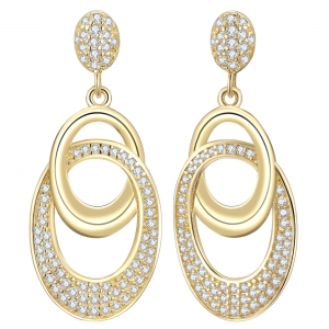 Sterling silver shinybdouble intertwined oval earring  with cz diamonds