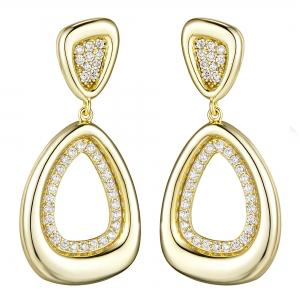 Sterling silver shiny gold earring outline with cz diamond inside