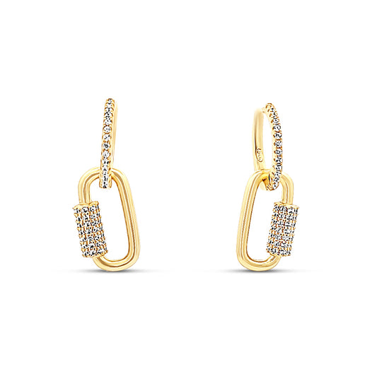 Sterling silver rectangular hanging earring with diamond bar