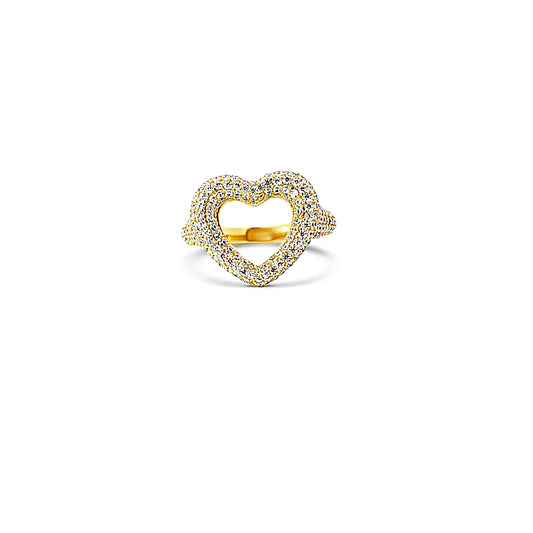 Sterling silver pave open heart ring