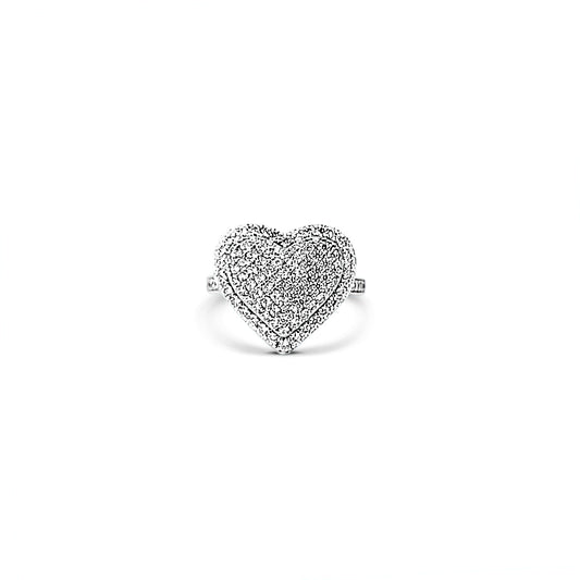 Sterling silver large pave heart ring