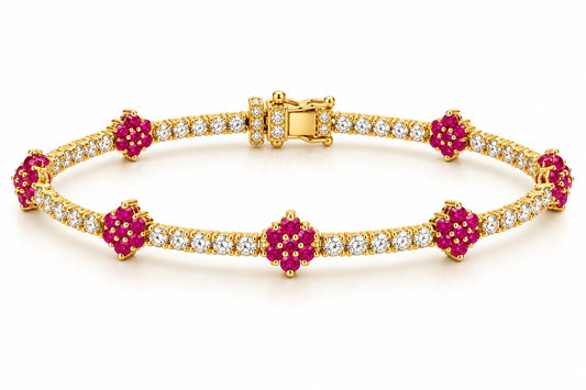 Yellow Red Flower Tennis Bracelet