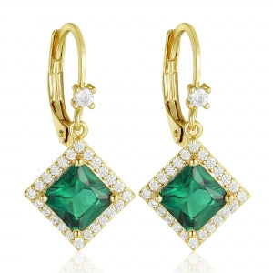 Surgical steel hanging earring with emerald center