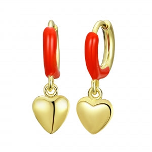 Surgical Steel hypoallergenic hanging heart earring with red enamel hoop