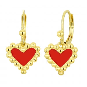 Surgical steel hypoallergenic beaded heart puffed hanging earring