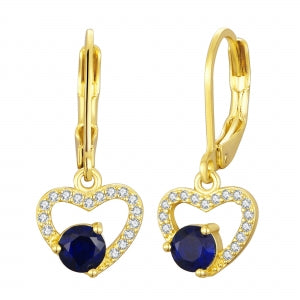 Surgical Steel hypoallergenic hanging open heart earring with sapphire