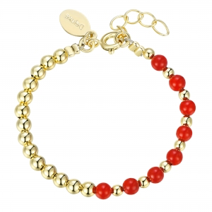 Baby bracelet with red pearls and gold balls