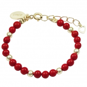 Baby bracelet with red pearl beading and gold pearls in between