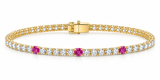 Yellow 3 Ruby Stone Tennis Bracelet