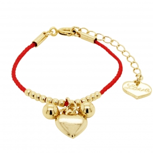 Baby bracelet with red string and gold puffed heart