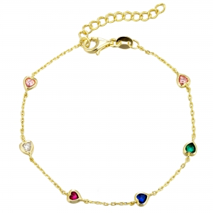 Kids bracelet with multi color heart shape gemstones on a chain bracelet