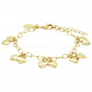 Kids bracelet with gold heart chain and double heart charms throughout