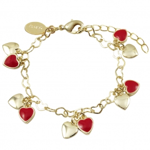 Kids bracelet with gold heart chain and double red and gold heart charms