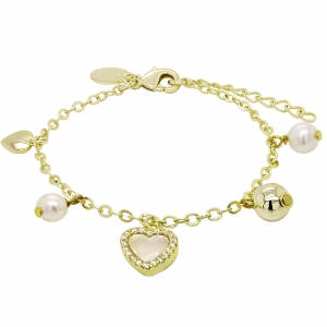 Mother of pearl heart and gold charm bracelet