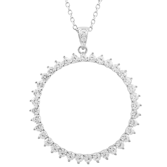 Sterling silver open round cz diamond pendant