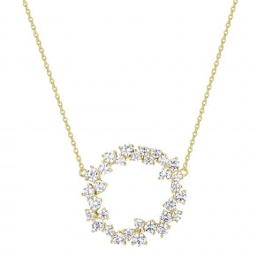 Sterling silver open circle scattered cz diamond necklace