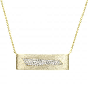 Sterling silver matte gold bar with cz diamond pave center