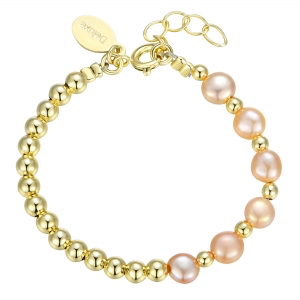 Baby bracelet with Pink pearls and gold balls 4mm