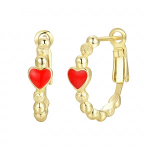 Sterling silver kids beaded huggy earring with red enamel heart