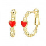 Sterling silver kids beaded huggy earring with red enamel heart