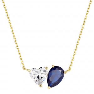 Sterling silver cz diamond heart with sapphire pear shape necklace