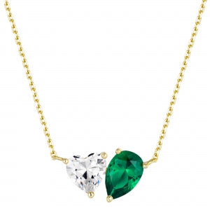 Sterling silver cz diamond heart with emerald pear shape necklace