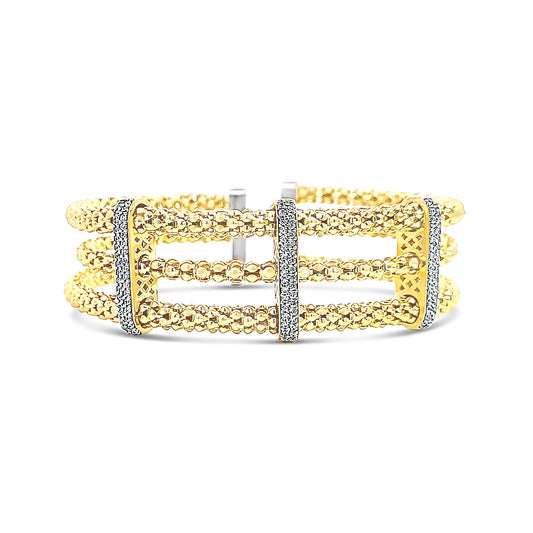 Italian 3 row mesh cuff bangle with 3 connecting cz bars