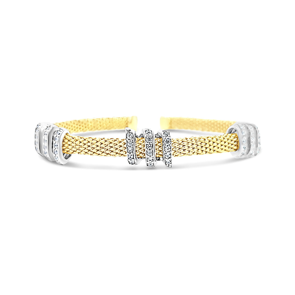 Mezza Bangle Italian mesh bangle with elegant 3 row cz diamond – The Vault