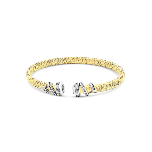 Italian vermeil matte open front bangle with cz