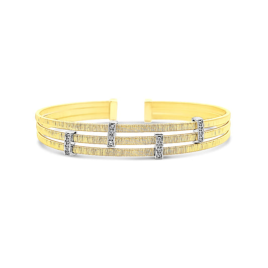 Italian vermeil three rows cz diamond bars on bangle