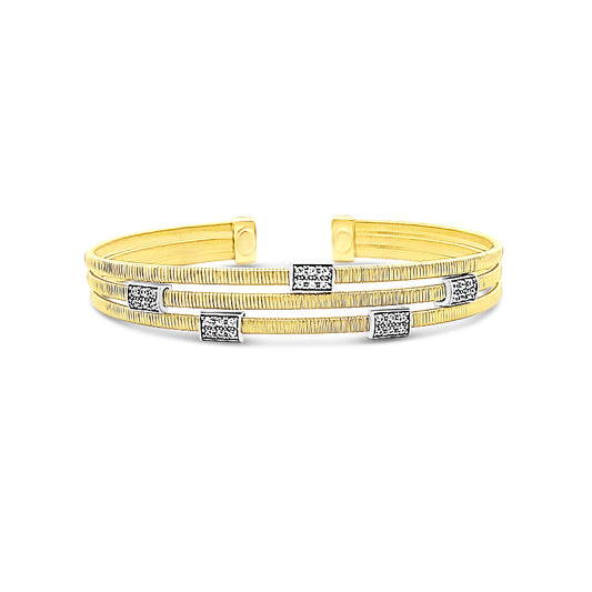 Italian vermeil yellow 3 row bangle with cz diam rings