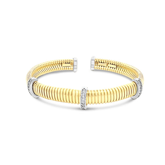 Italian vermeil wrapped coil design bangle with 3 rows of cz diamonds