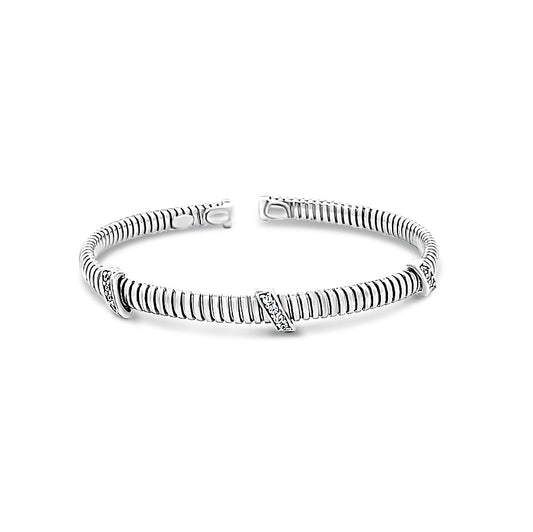 Italian vermeil thin wrapped coil bangle with cz diamonds