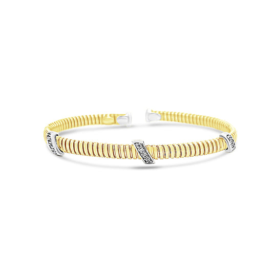 Italian vermeil thin wrapped coil bangle with cz diamonds