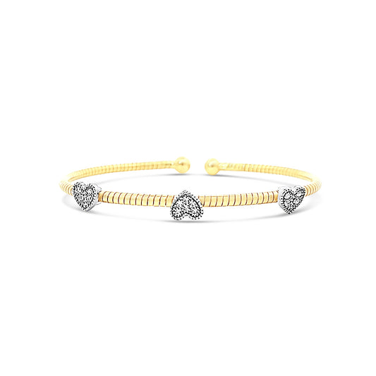 Italian vermeil single strand bangle with triple cz diamond hearts