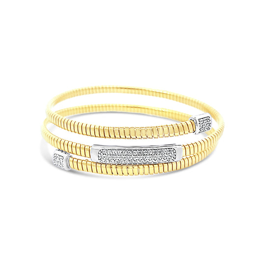 Italian vermeil wrap around bangle with triple cz diamond bar