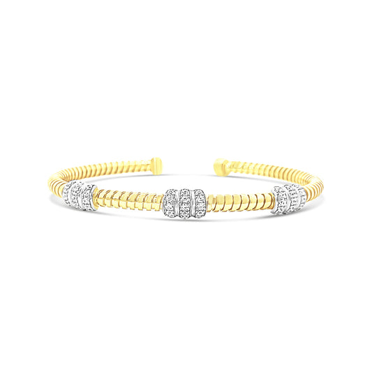 Italian vermeil yellow one row bangle with cz diamond rings