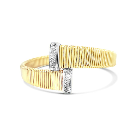 Italian vermeil bypass cuff with cz diamond edges