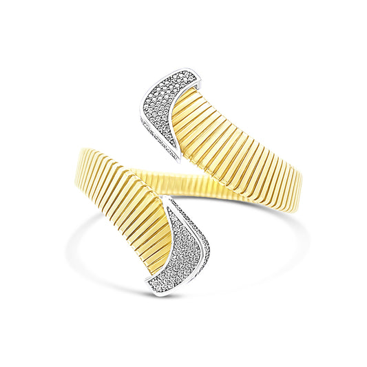 Italian vermeil crossover bangle with open front and cz diamonds