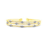 Italian vermeil 3 row bangle with scattered cz diamonds clusters