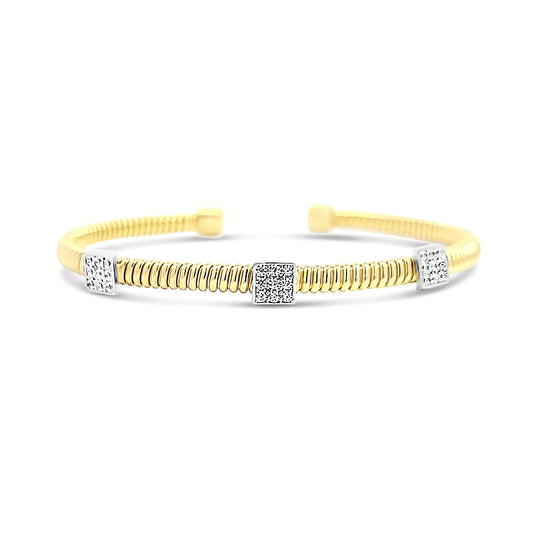 Italian vermeil single row gold bangle with square cz diamonds