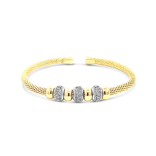 Italian vermeil mesh bangle with cz diamond balls in center