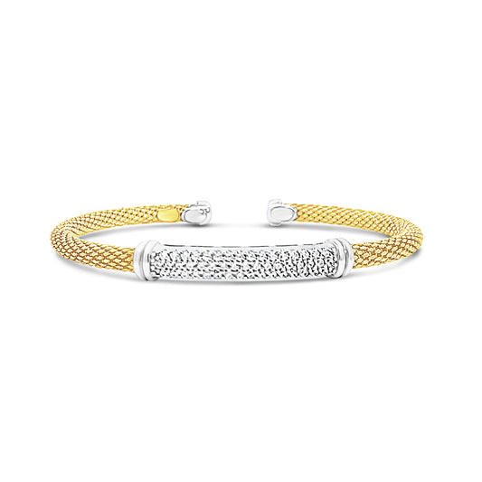 Italian vermeil mesh bangle with diamond bar