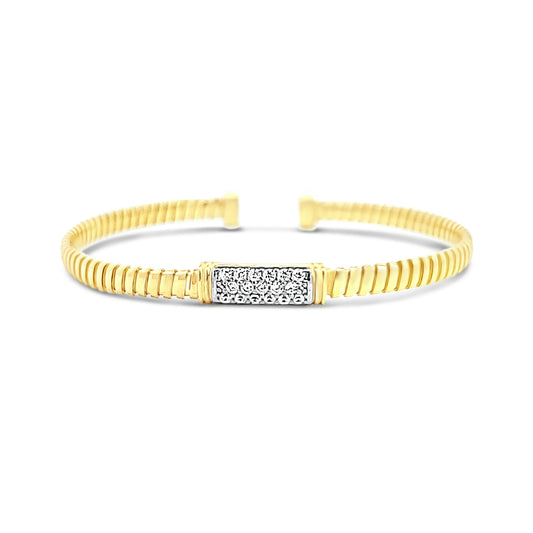 Italian vermeil yellow bangle with small diamond bar in center