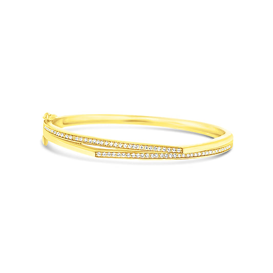 Sterling silver two row cz and gold bangle