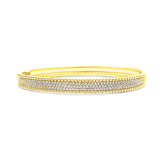 Sterling silver pave bangle with beaded gold on rims